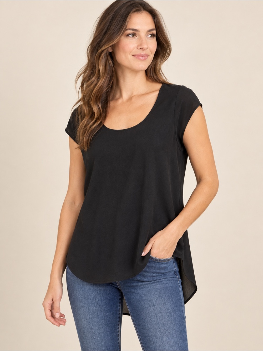 14th & Union Black Scoop Neck Cap Sleeve Top